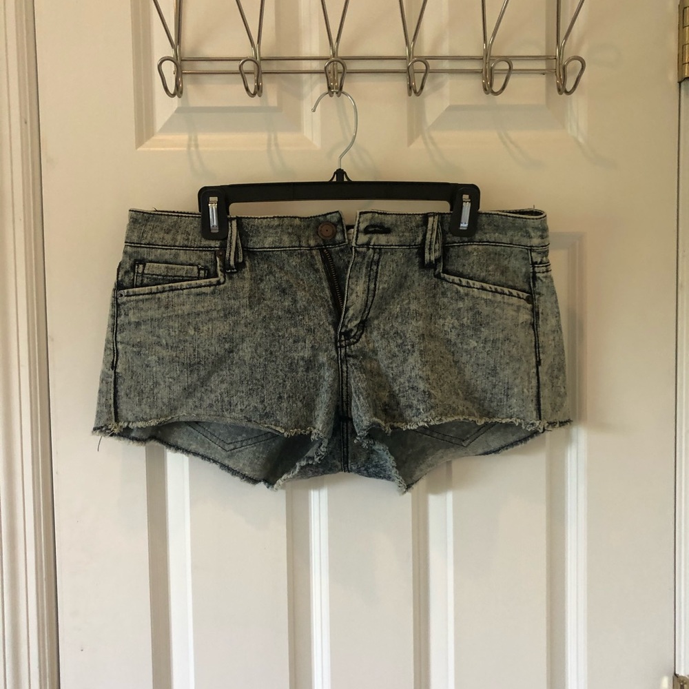BCBG Faded Denim Booty Shorts